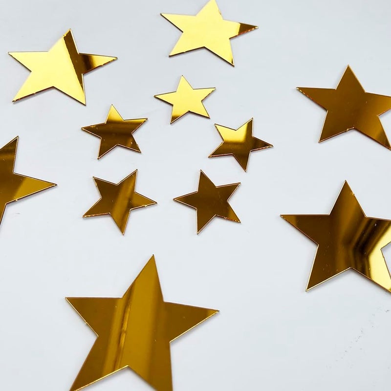 TVPHLLY 40Pcs 3D Old Gold Stars Acylic Wall Stickers with Adhesive Art Decal Satin Paper Baby Kids Bedroom Home DIY Decor Removable Stickers (Star Gold 2) - Image 2